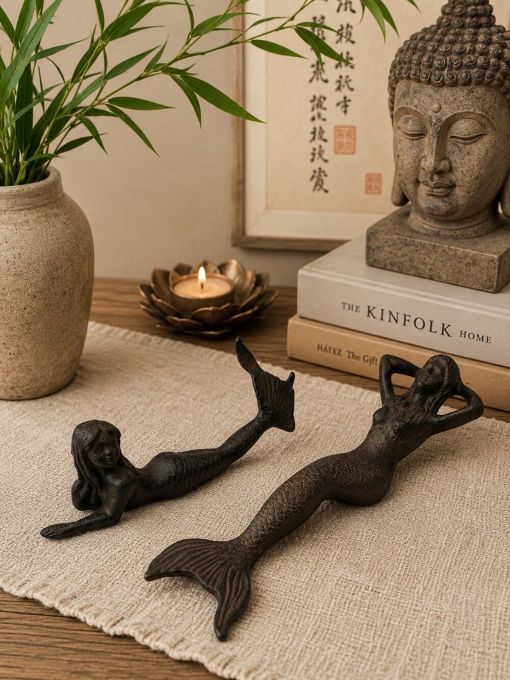 Vintage Cast Iron Mermaid Wall Shelf Sitters Set of 2 Coastal Nautical Decor